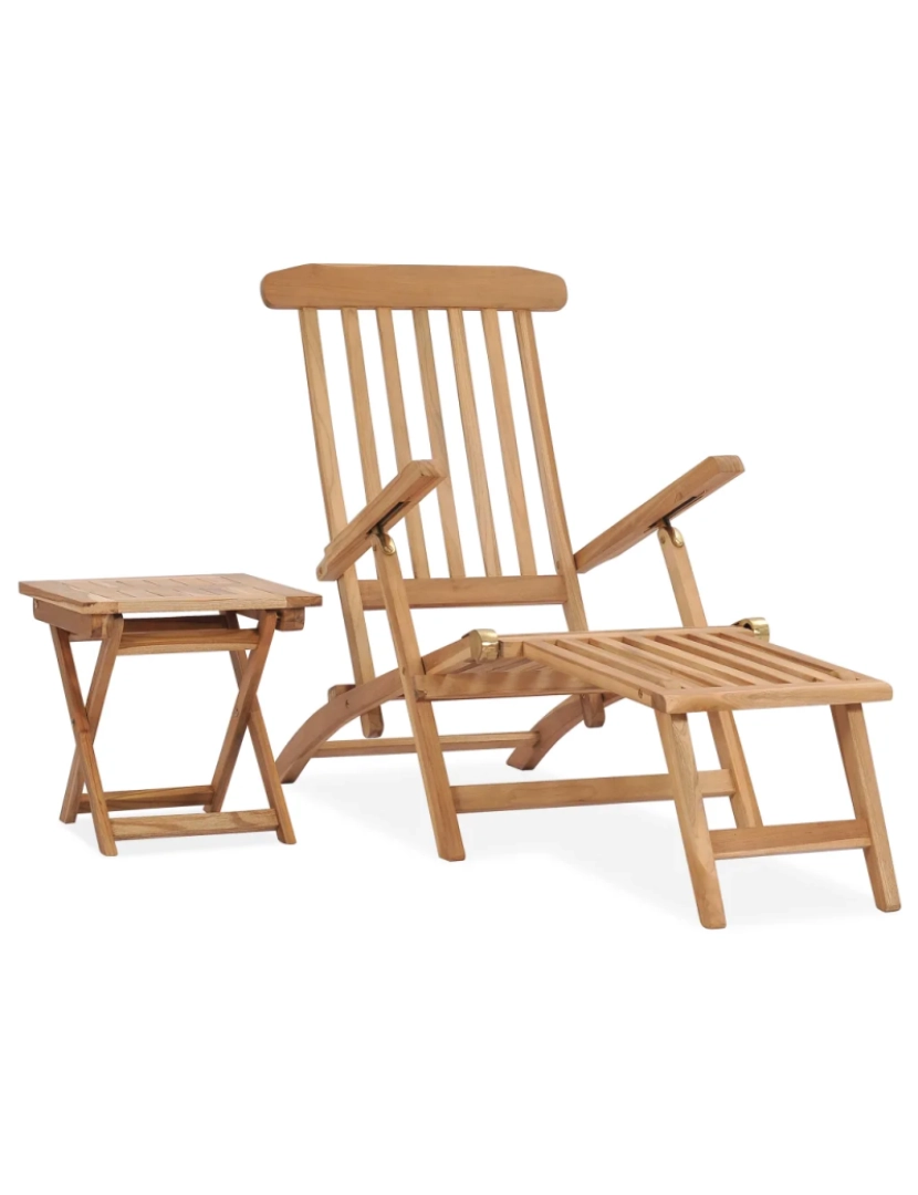 Vidaxl - Cadeira de jardim，Poltrona de jardim，Cadeira exterior c/ apoio de pés e mesa madeira de teca maciça CFW503498