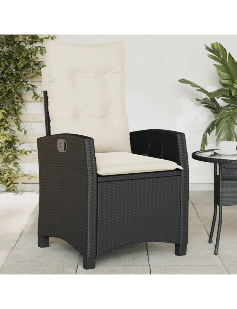 Vidaxl - Cadeira de jardim，Poltrona de jardim，Cadeira exterior reclinável c/ almofadões vime PE preto CFW509290