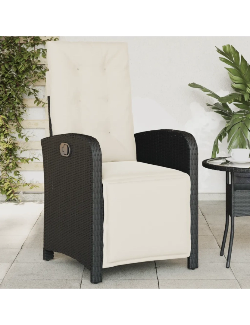 Vidaxl - Cadeira de jardim，Poltrona de jardim，Cadeira exterior reclinável c/ apoio para os pés vime PE preto CFW544597