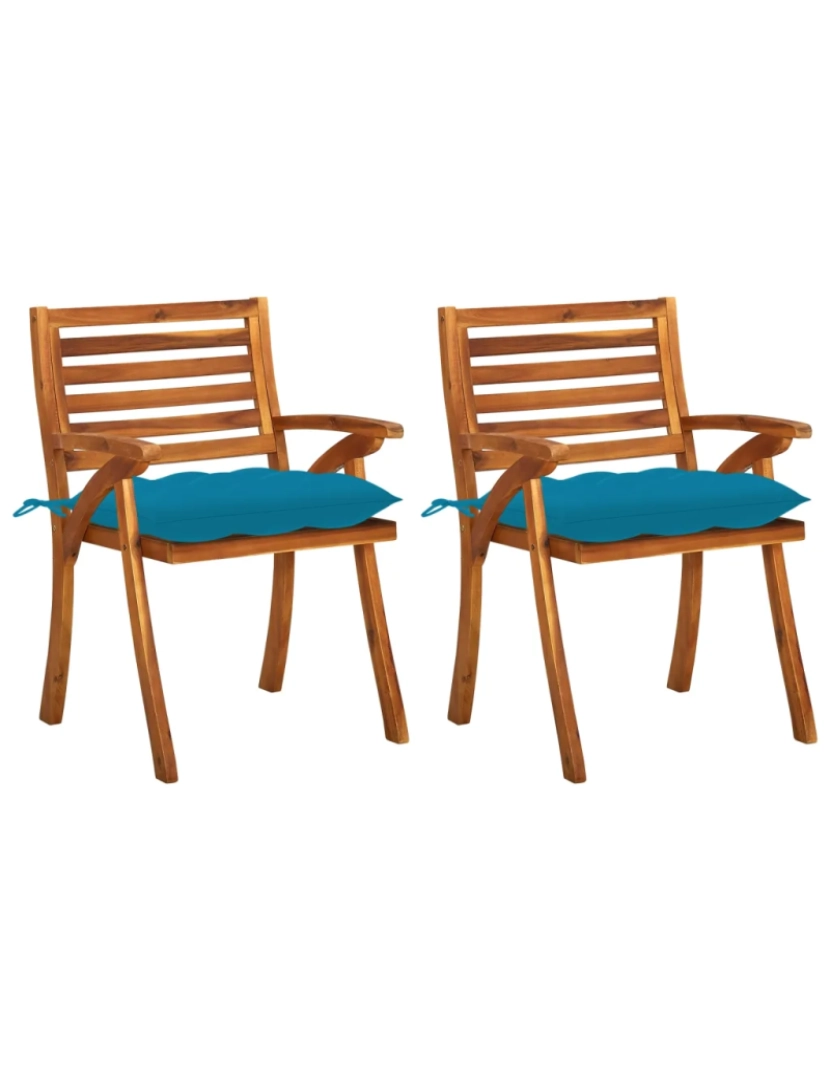 imagem de 2 pcs Cadeiras de jantar jardim，Poltrona de jardim，Cadeira exterior c/ almofadões acácia maciça CFW1130001