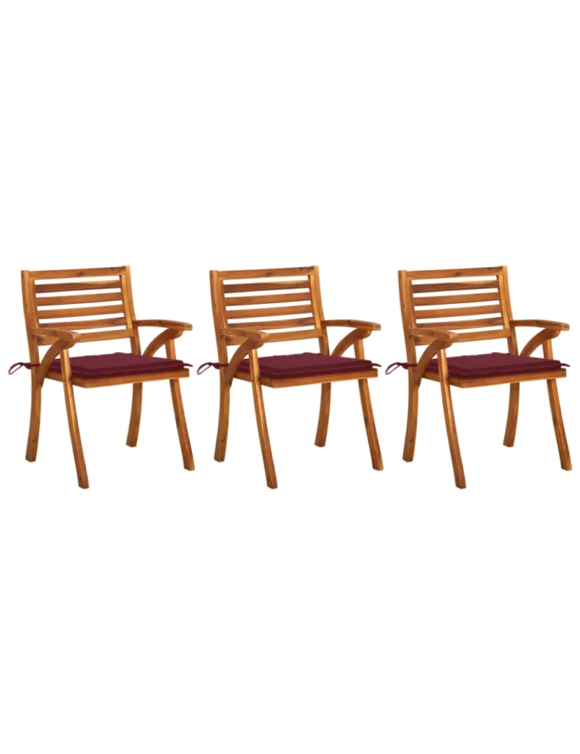 imagem de 3 pcs Cadeiras de jantar jardim，Poltrona de jardim，Cadeira exterior c/ almofadões madeira acácia CFW2455881