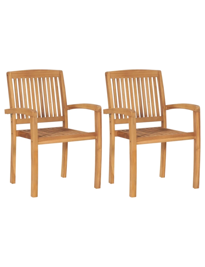 imagem de 2 pcs Cadeiras de jantar jardim，Poltrona de jardim，Cadeira exterior empiháveis madeira teca maciça CFW2966351