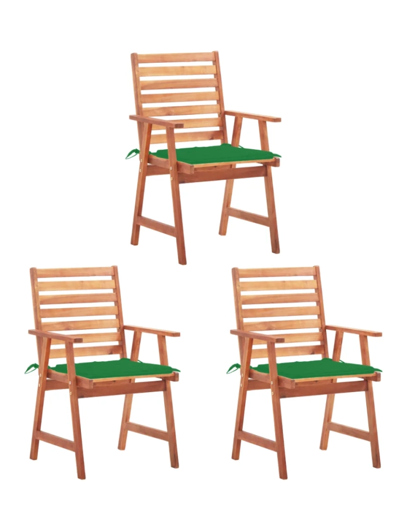 imagem de 3 pcs Cadeiras de jantar p/ jardim，Poltrona de jardim，Cadeira exterior c/ almofadões acácia maciça CFW6224251