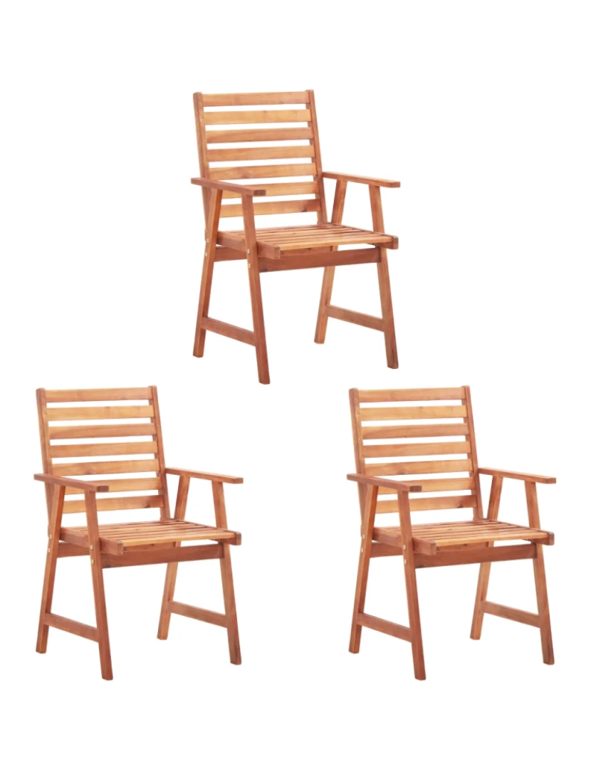 imagem de 3 pcs Cadeiras de jantar p/ jardim，Poltrona de jardim，Cadeira exterior c/ almofadões acácia maciça CFW6224252
