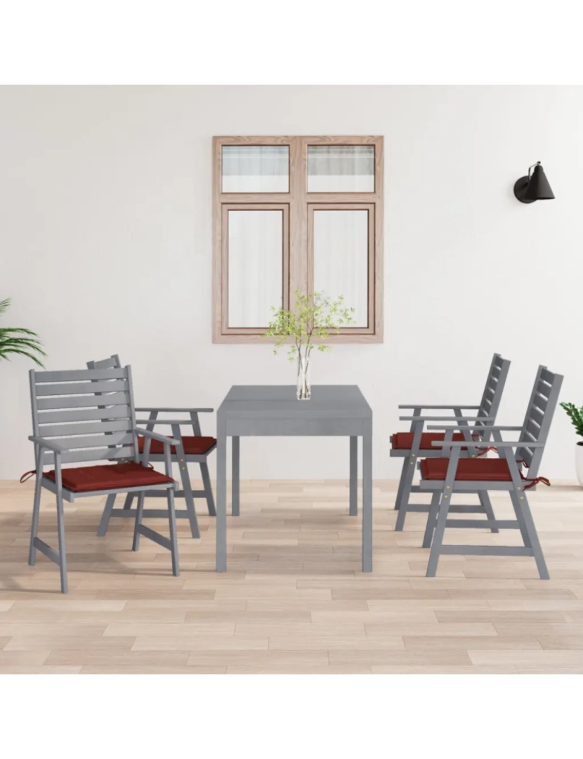 imagem de 4 pcs Cadeiras de jantar p/ jardim，Poltrona de jardim，Cadeira exterior c/ almofadões acácia maciça CFW1486251