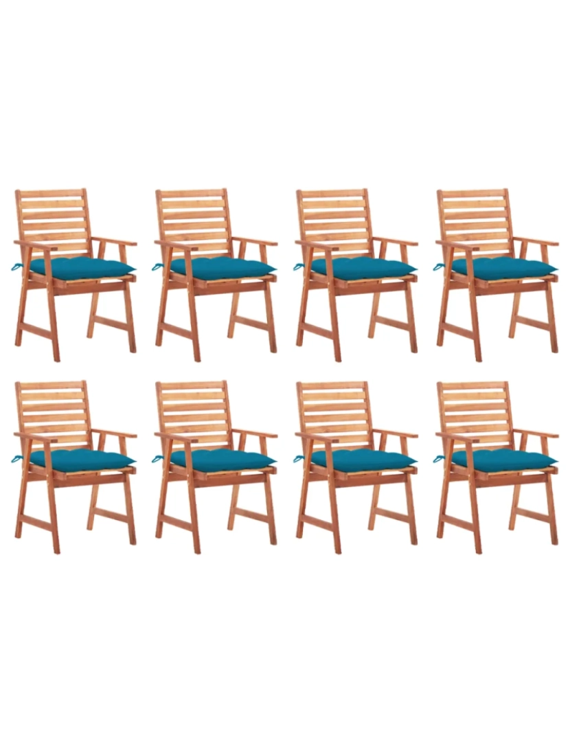 imagem de 8 pcs Cadeiras de jantar p/ jardim，Poltrona de jardim，Cadeira exterior c/ almofadões acácia maciça CFW8855251