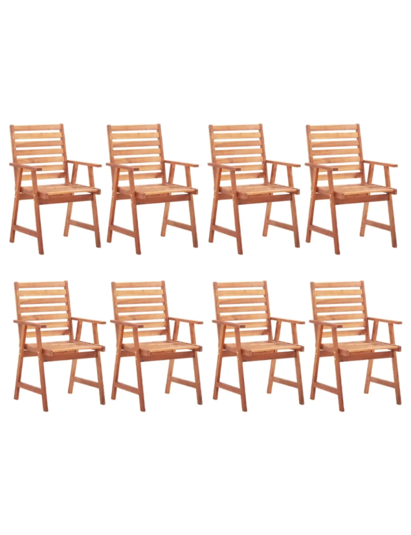 imagem de 8 pcs Cadeiras de jantar p/ jardim，Poltrona de jardim，Cadeira exterior c/ almofadões acácia maciça CFW8855252