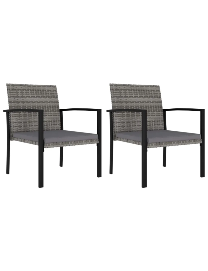 imagem de 2 pcs Cadeiras de jantar para jardim，Poltrona de jardim，Cadeira exterior vime PE cinzento CFW3058381