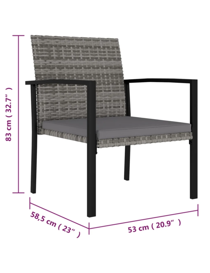 imagem de 2 pcs Cadeiras de jantar para jardim，Poltrona de jardim，Cadeira exterior vime PE cinzento CFW3058385