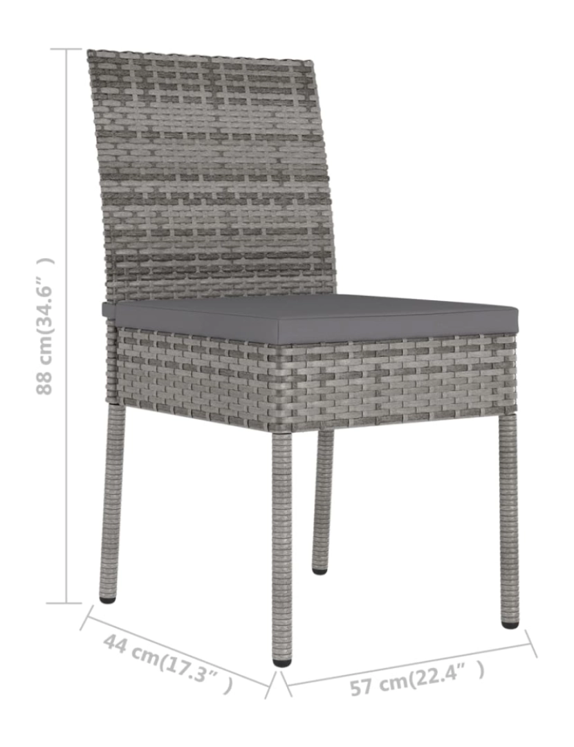 imagem de 2 pcs Cadeiras de jantar para jardim，Poltrona de jardim，Cadeira exterior vime PE cinzento CFW3512656