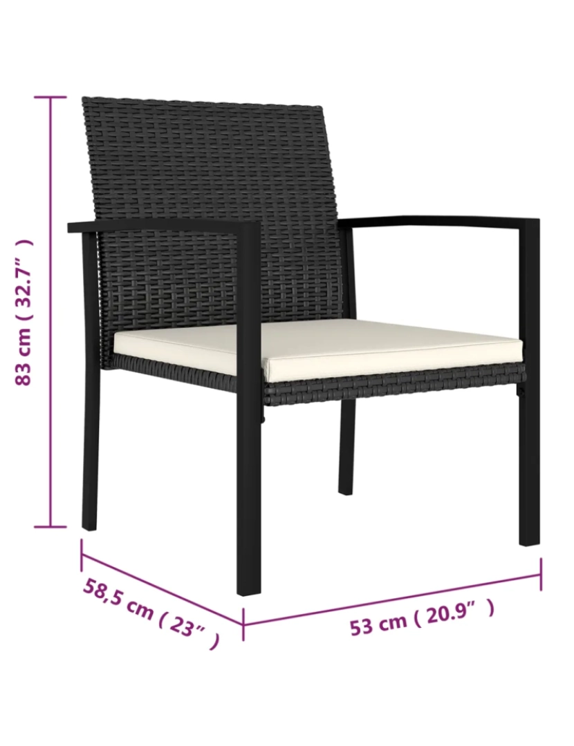 imagem de 2 pcs Cadeiras de jantar para jardim，Poltrona de jardim，Cadeira exterior vime PE preto CFW5065765