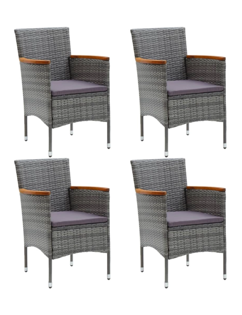 imagem de 4 pcs Cadeiras de jantar para jardim，Poltrona de jardim，Cadeira exterior vime PE cinzento CFW5204321