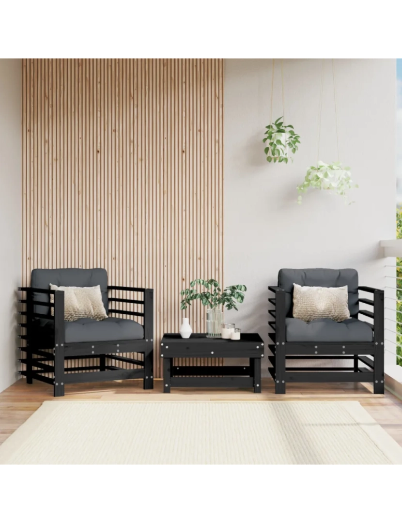 Vidaxl - 2 pcs Cadeiras de jardim，Poltrona de jardim，Cadeira exterior madeira de pinho maciça preto CFW885243