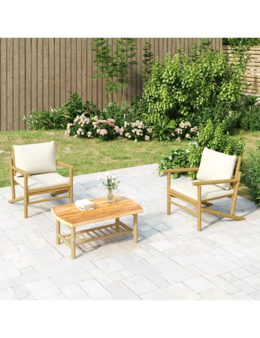 Vidaxl - 2 pcs Cadeiras de jardim，Poltrona de jardim，Cadeira exterior bambu com almofadões branco nata CFW262872