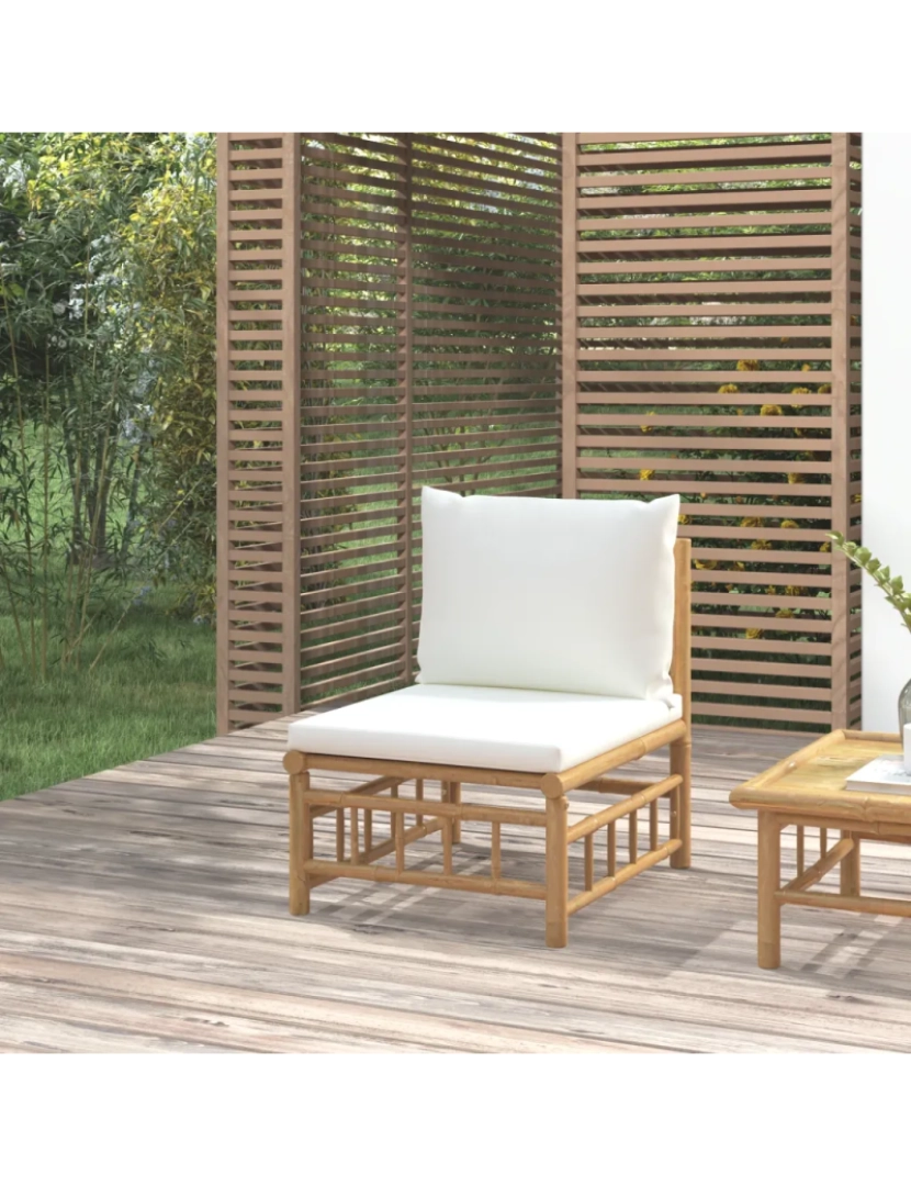 Vidaxl - Sofá de centro de jardim，Sofás Exterior bambu com almofadões branco nata CFW149832