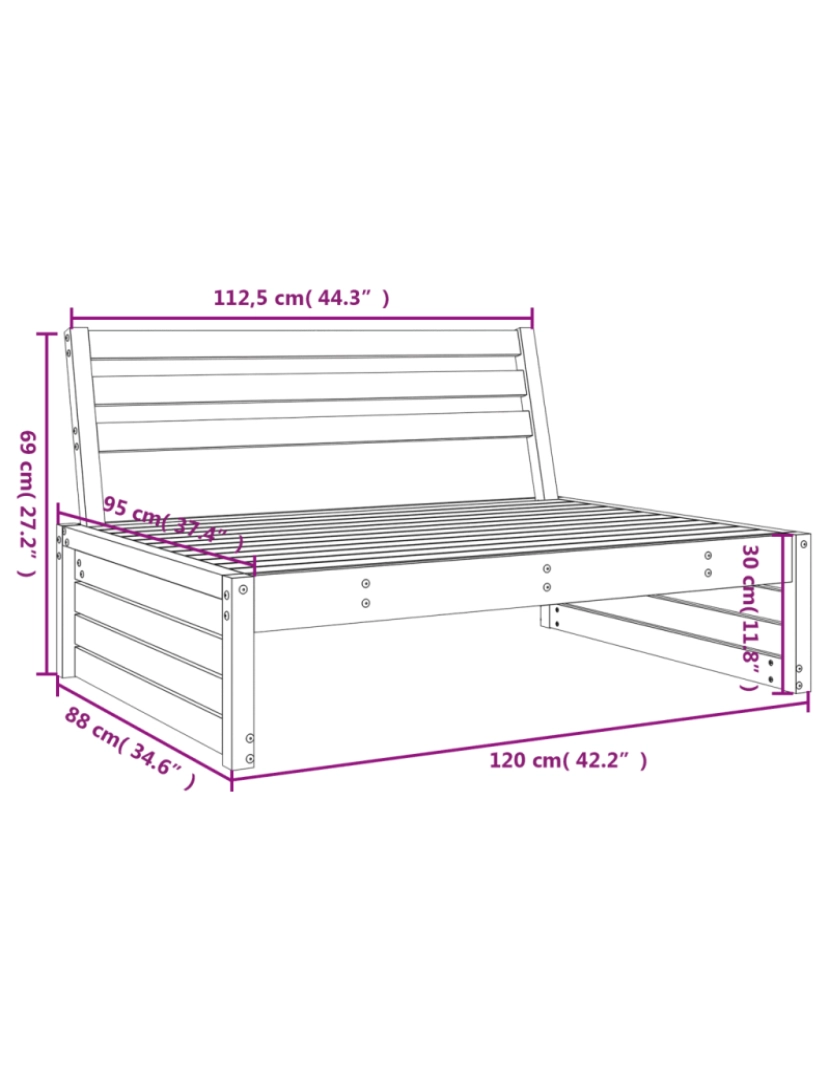 imagem de Sofá de centro para jardim，Sofás Exterior 120x80 cm pinho maciço castanho-mel CFW1399567