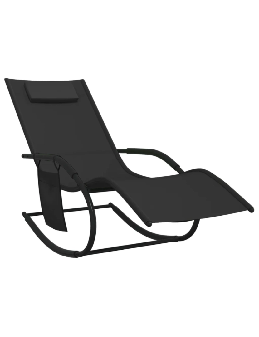 imagem de espreguiçadeira，Cadeira de repouso，Cadeira de descanso baloiço aço e textilene preto CFW7502512