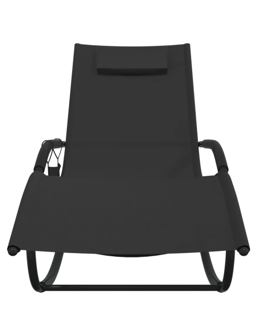 imagem de espreguiçadeira，Cadeira de repouso，Cadeira de descanso baloiço aço e textilene preto CFW7502513