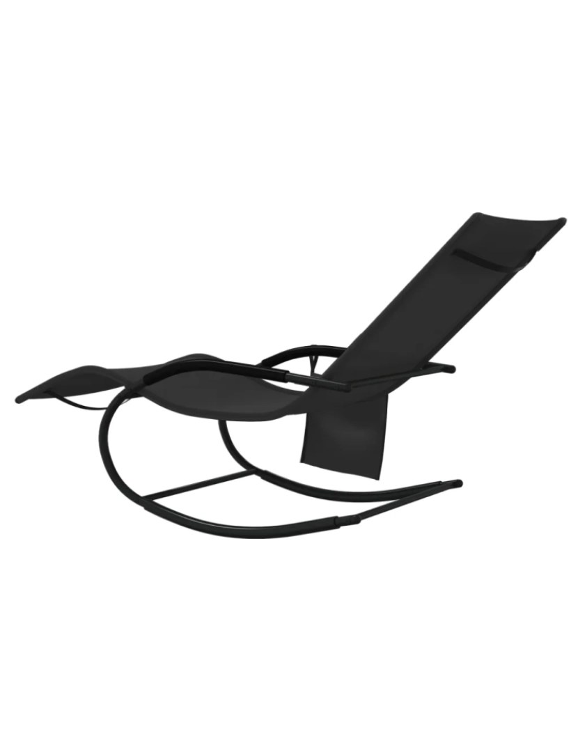 imagem de espreguiçadeira，Cadeira de repouso，Cadeira de descanso baloiço aço e textilene preto CFW7502515