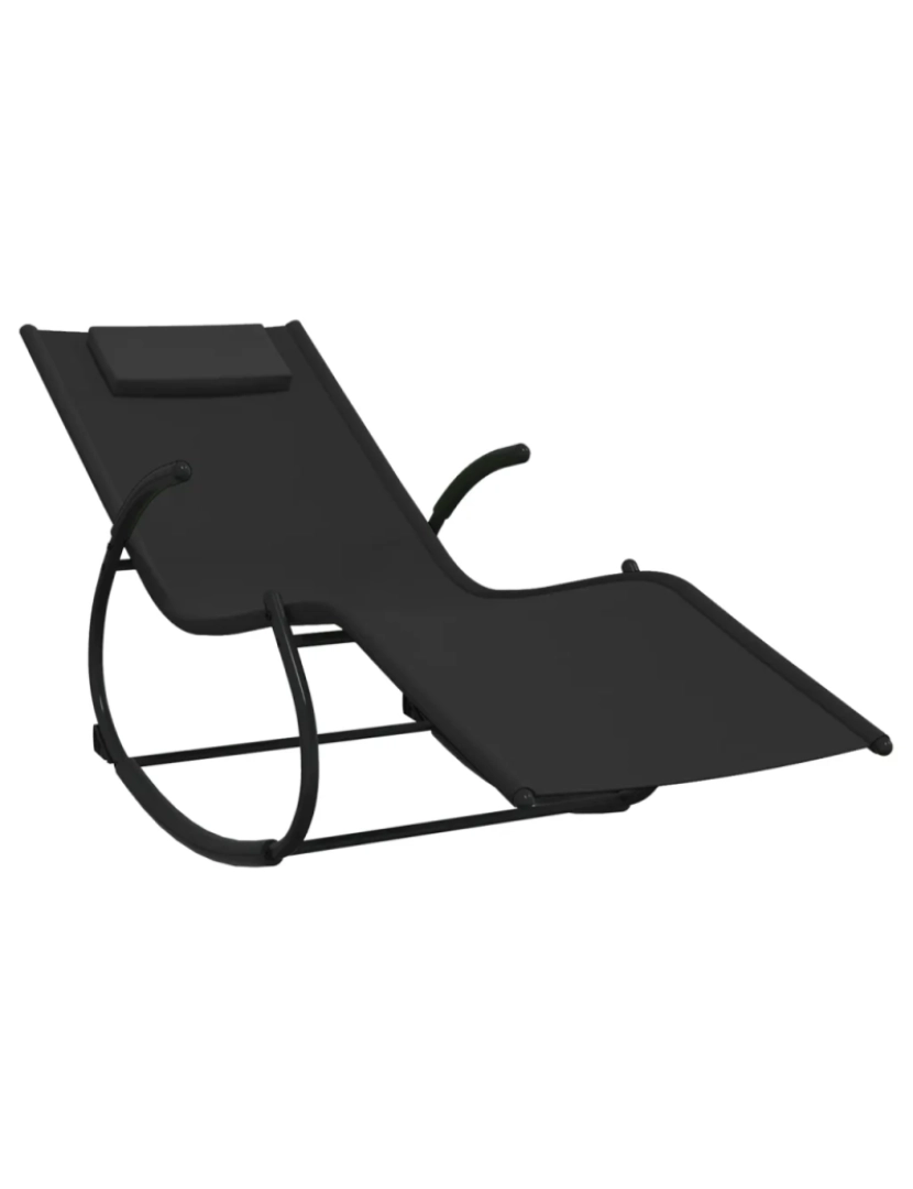 imagem de espreguiçadeira，Cadeira de repouso，Cadeira de descanso baloiço aço e textilene preto CFW8100102