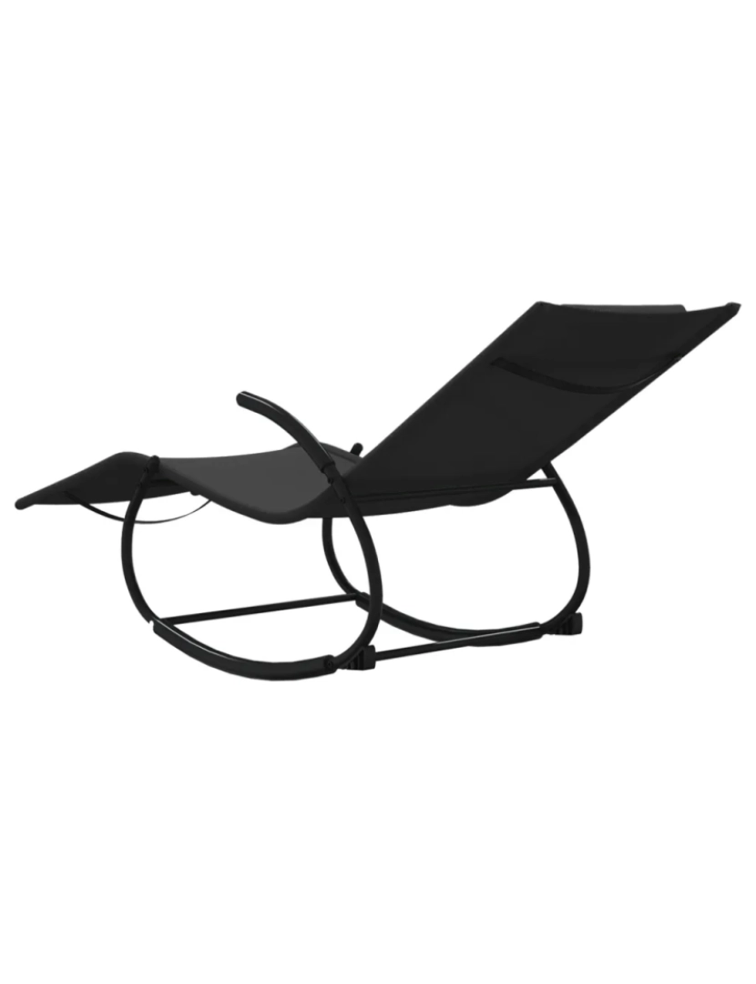imagem de espreguiçadeira，Cadeira de repouso，Cadeira de descanso baloiço aço e textilene preto CFW8100105