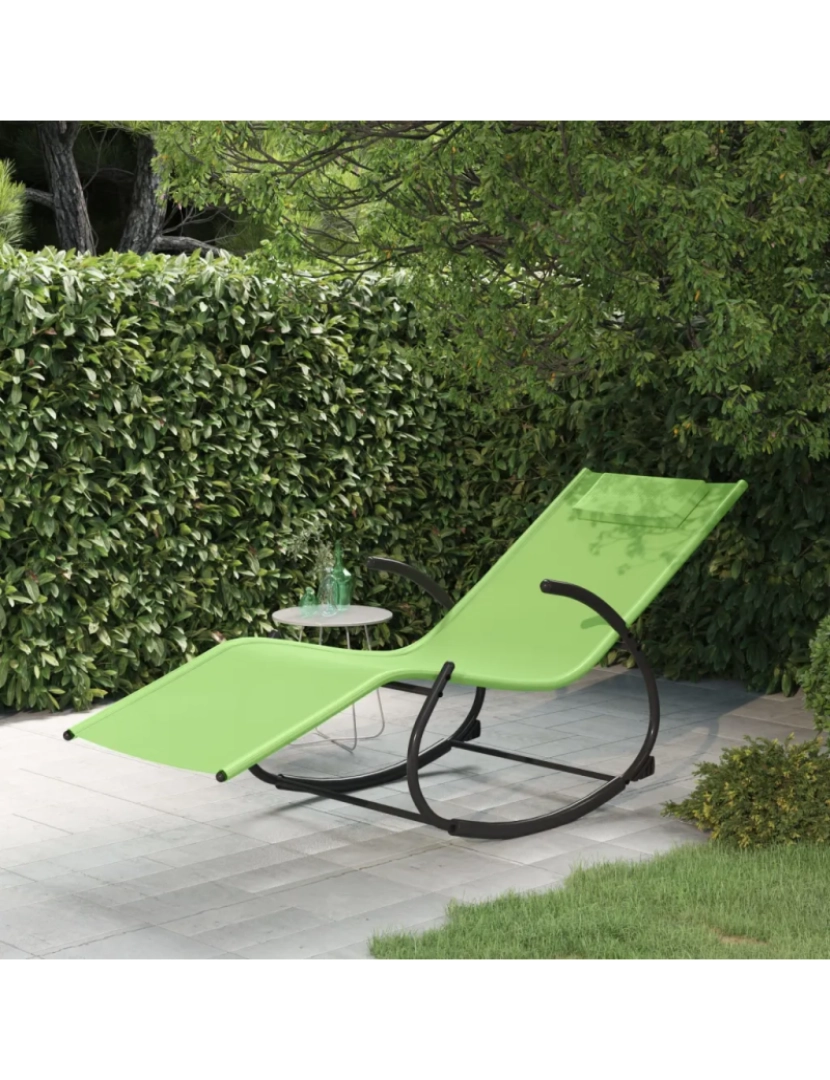 imagem de espreguiçadeira，Cadeira de repouso，Cadeira de descanso baloiço aço e textilene verde CFW4138461