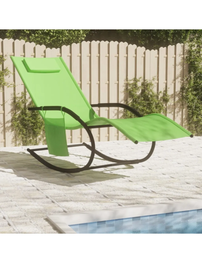 imagem de espreguiçadeira，Cadeira de repouso，Cadeira de descanso baloiço aço e textilene verde CFW6155361