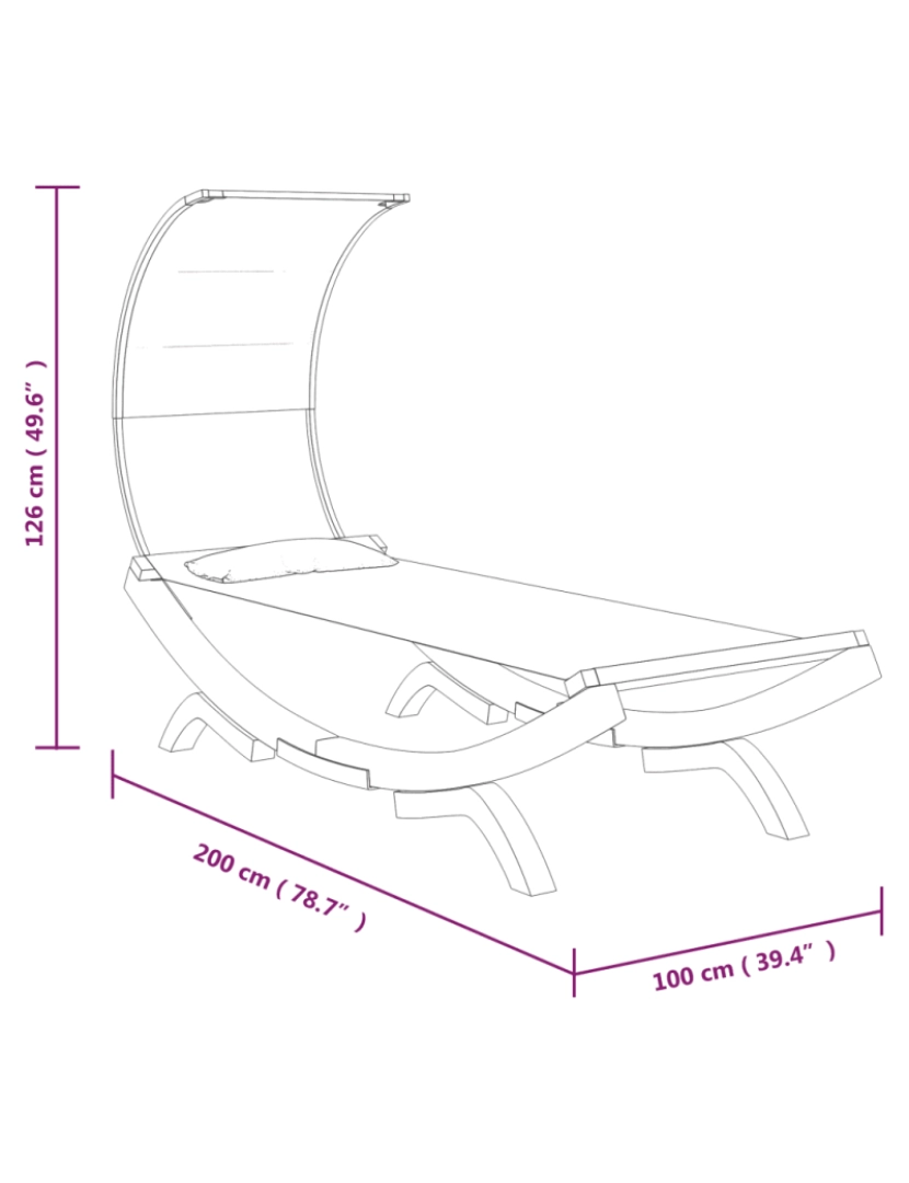 imagem de espreguiçadeira，Cadeira de repouso，Cadeira de descanso c/ toldo 100x200x126 cm madeira curva creme CFW5496366