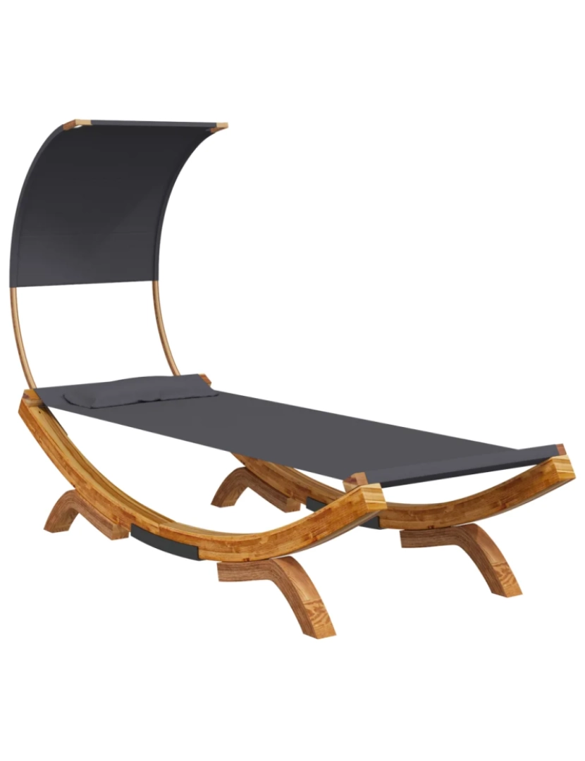 imagem de espreguiçadeira，Cadeira de repouso，Cadeira de descanso c/ toldo 100x200x126cm madeira curva antracite CFW7678512