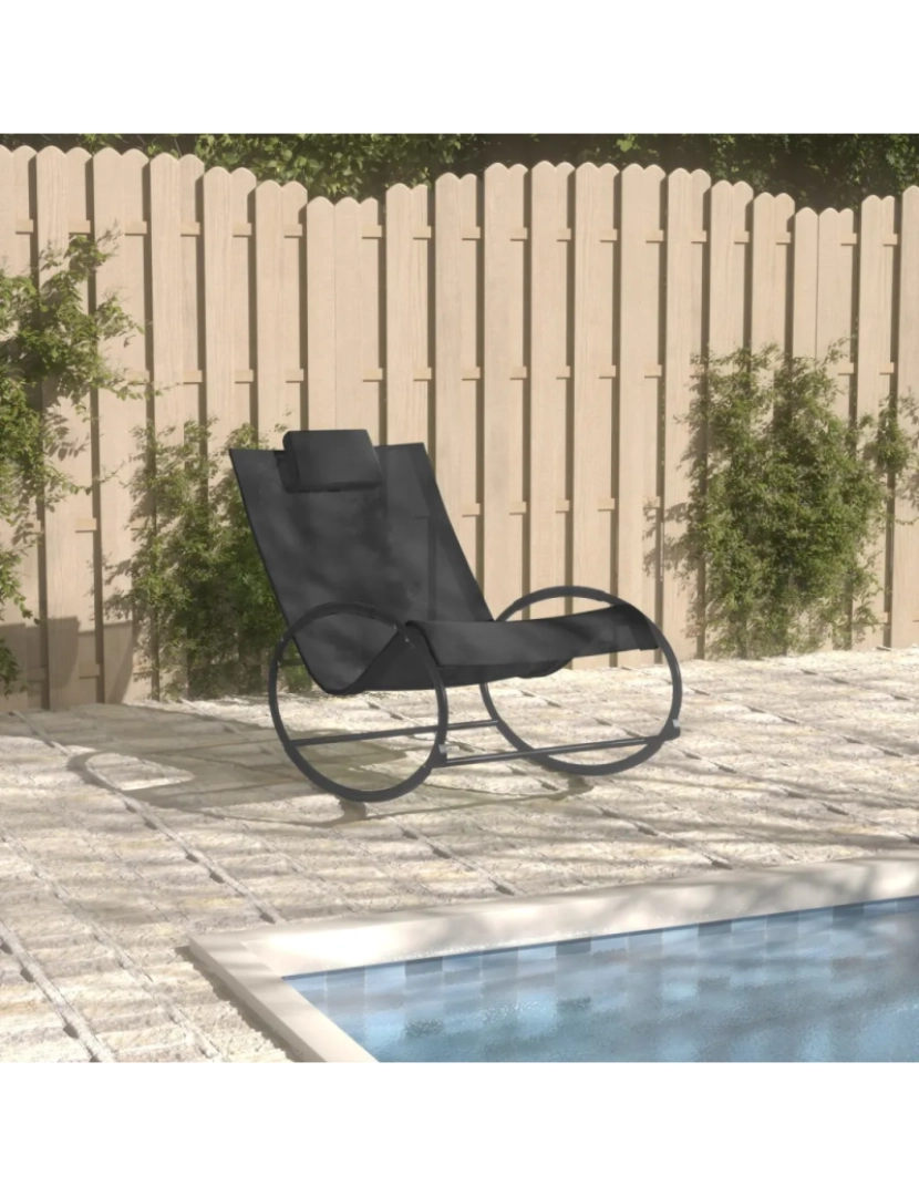 imagem de espreguiçadeira，Cadeira de repouso，Cadeira de descanso com almofada aço e textilene preto CFW5100611