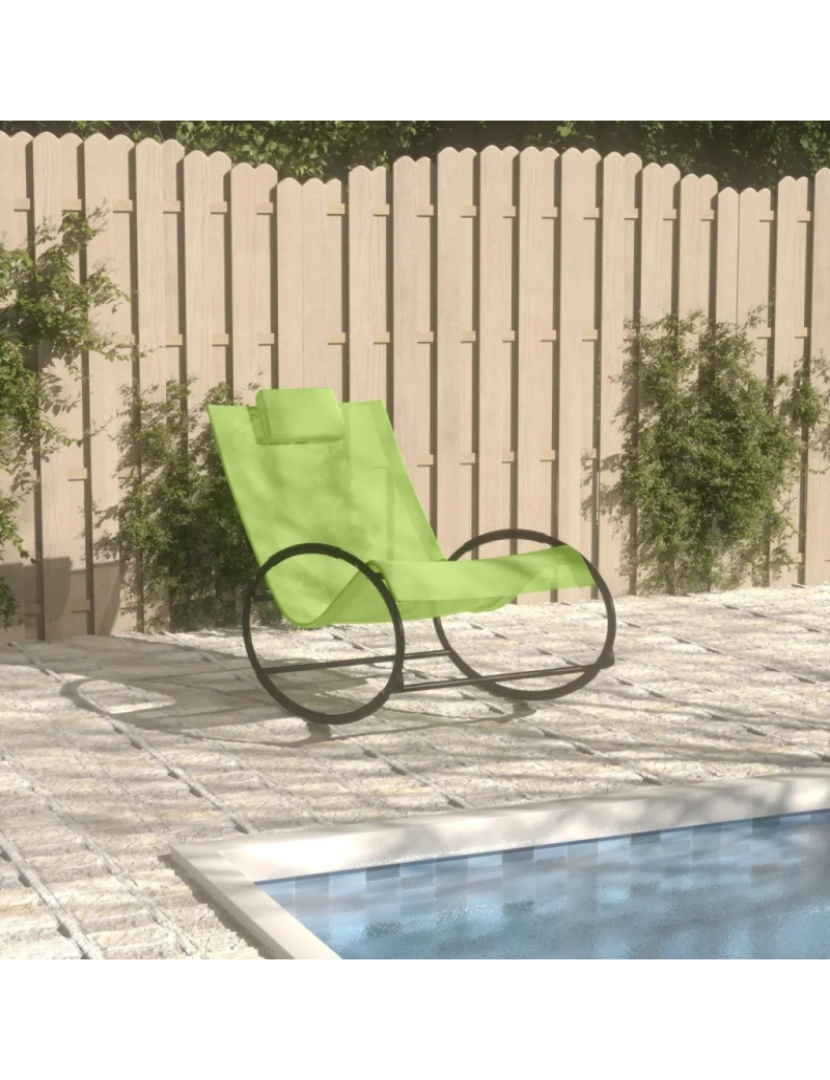 imagem de espreguiçadeira，Cadeira de repouso，Cadeira de descanso com almofada aço e textilene verde CFW2171781