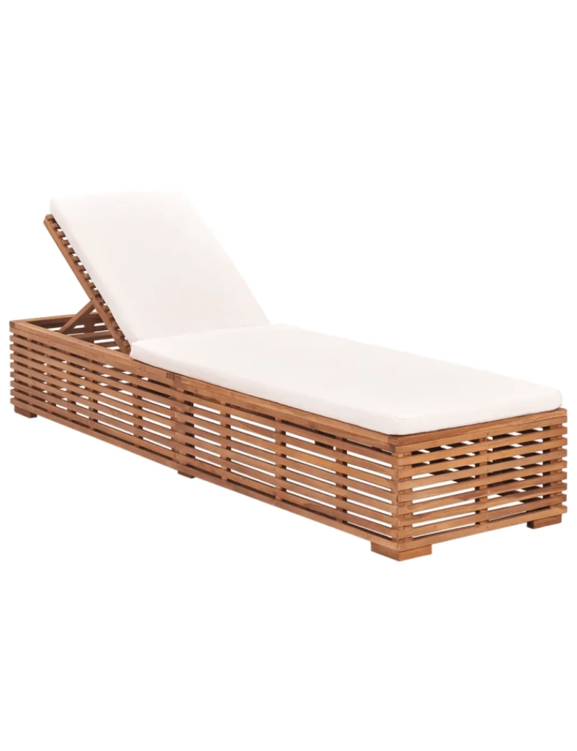 Vidaxl - espreguiçadeira，Cadeira de repouso，Cadeira de descanso com almofadão cor creme madeira de teca maciça CFW388756