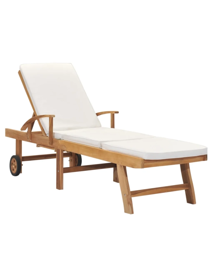 Vidaxl - espreguiçadeira，Cadeira de repouso，Cadeira de descanso com almofadão madeira teca maciça cor creme CFW603940