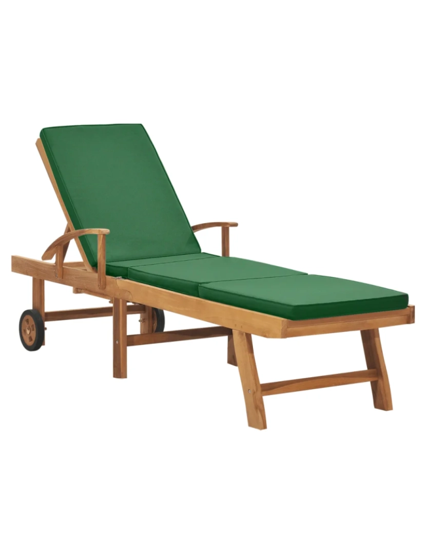 Vidaxl - espreguiçadeira，Cadeira de repouso，Cadeira de descanso com almofadão madeira teca maciça verde CFW271245