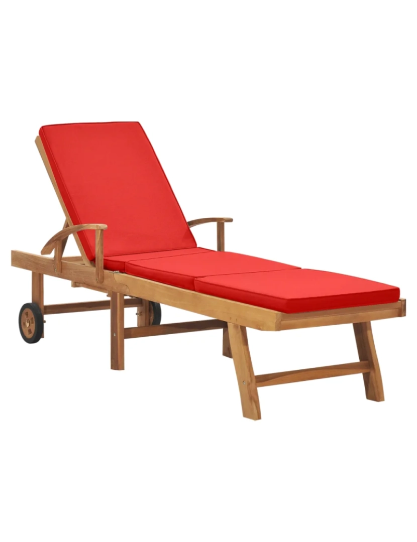 Vidaxl - espreguiçadeira，Cadeira de repouso，Cadeira de descanso com almofadão madeira teca maciça vermelho CFW164736