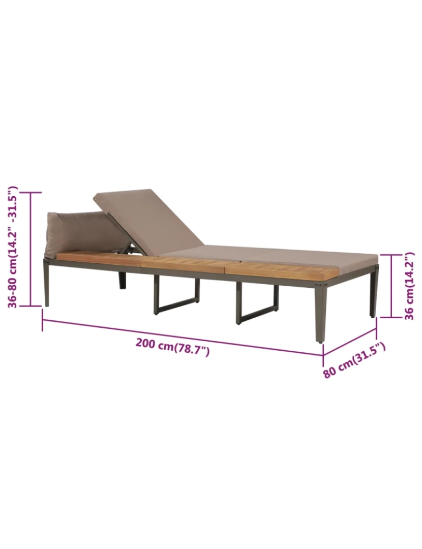 imagem de espreguiçadeira，Cadeira de repouso，Cadeira de descanso com almofadões acácia maciça castanho CFW5347535