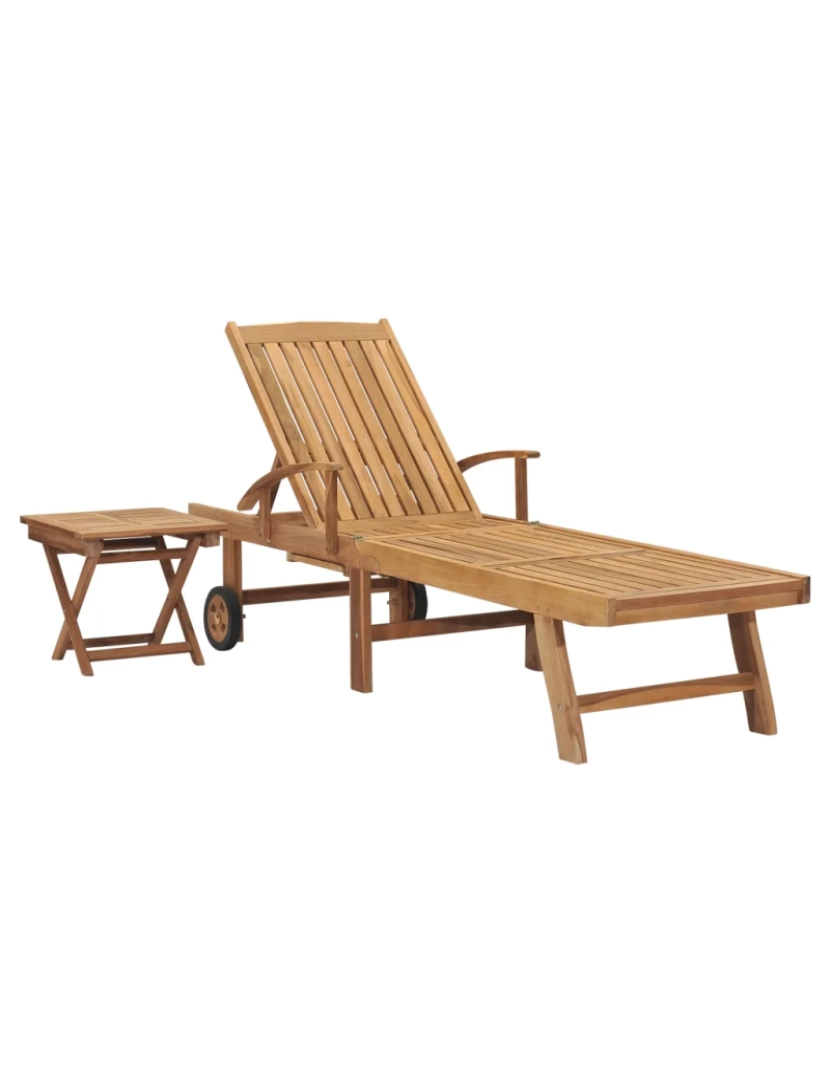 Vidaxl - espreguiçadeira，Cadeira de repouso，Cadeira de descanso com mesa madeira teca maciça CFW708950