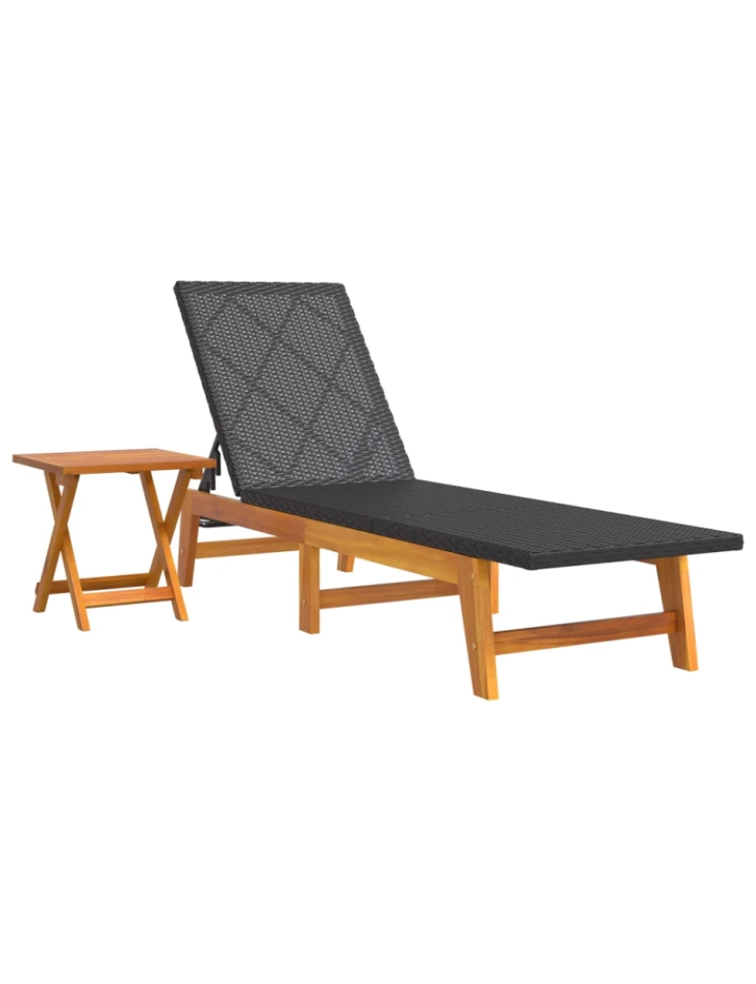 imagem de espreguiçadeira，Cadeira de repouso，Cadeira de descanso com mesa vime PE e madeira de acácia maciça CFW6880482