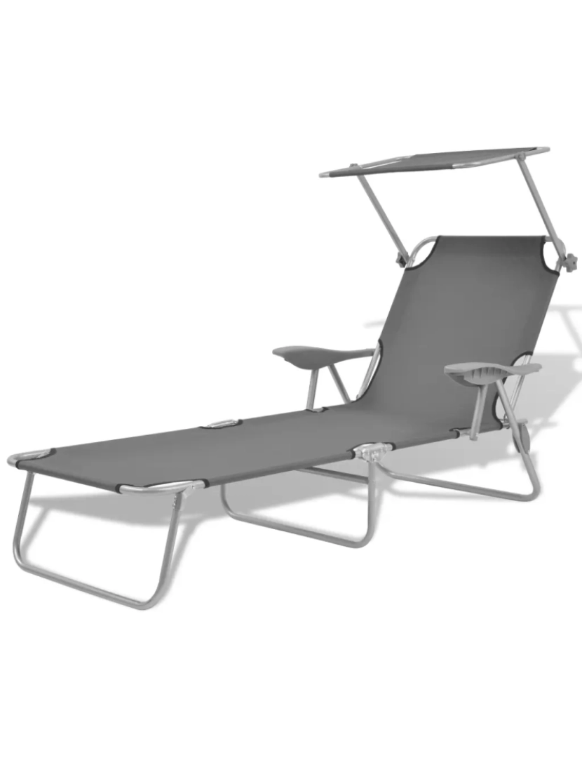 Vidaxl - espreguiçadeira，Cadeira de repouso，Cadeira de descanso com toldo aço cinzento CFW930224