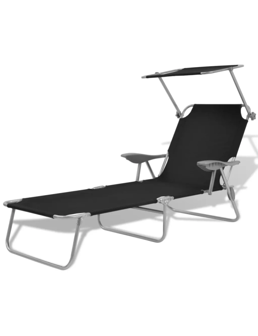 Vidaxl - espreguiçadeira，Cadeira de repouso，Cadeira de descanso com toldo aço preto CFW390285