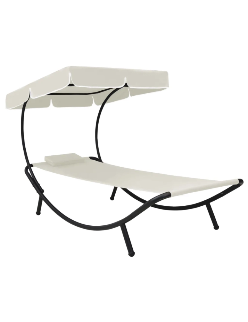 Vidaxl - espreguiçadeira，Cadeira de repouso，Cadeira de descanso com toldo e almofada branco nata CFW816878