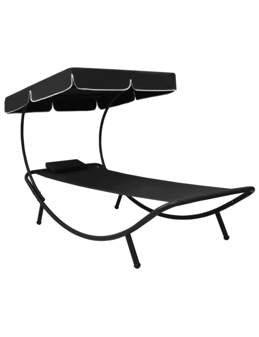 Vidaxl - espreguiçadeira，Cadeira de repouso，Cadeira de descanso com toldo e almofada preto CFW939925