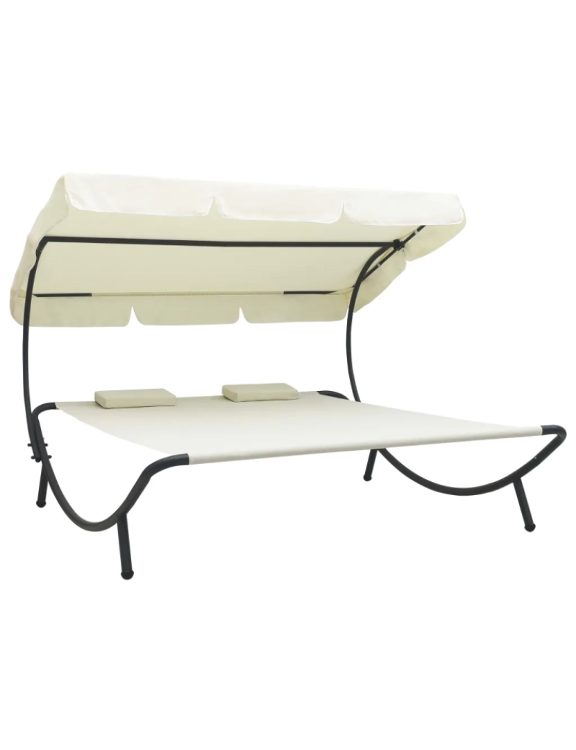 Vidaxl - espreguiçadeira，Cadeira de repouso，Cadeira de descanso com toldo e almofadas branco nata CFW343764