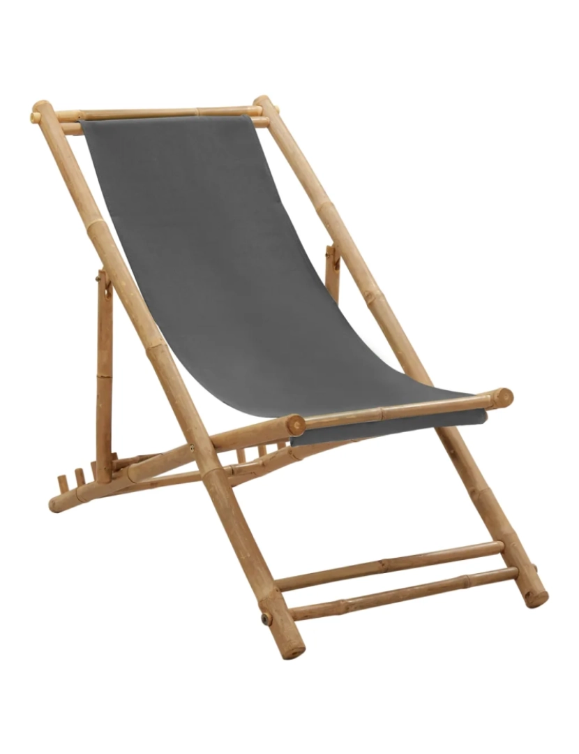 Vidaxl - espreguiçadeira，Cadeira de repouso，Cadeira de descanso de bambu e lona cinzento-escuro CFW697545