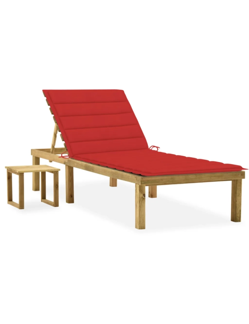 imagem de espreguiçadeira，Cadeira de repouso，Cadeira de descanso de jardim com mesa e almofadão pinho impregnado CFW3543841