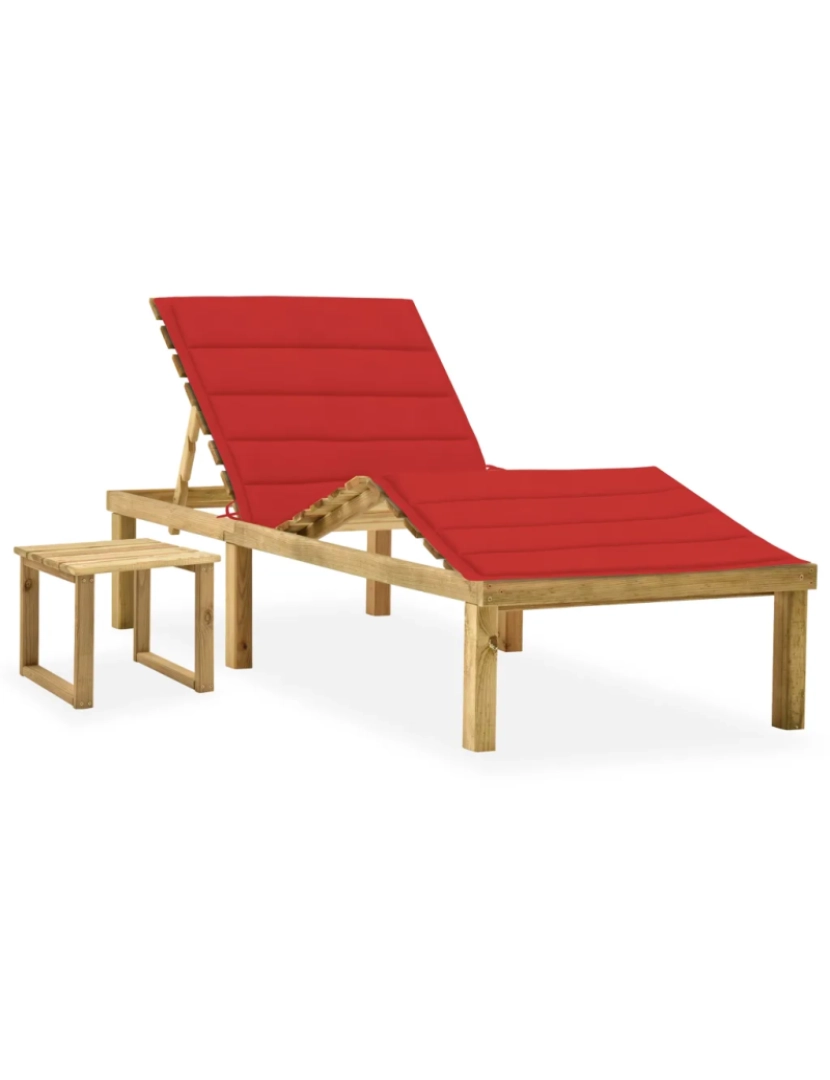 imagem de espreguiçadeira，Cadeira de repouso，Cadeira de descanso de jardim com mesa e almofadão pinho impregnado CFW9506181