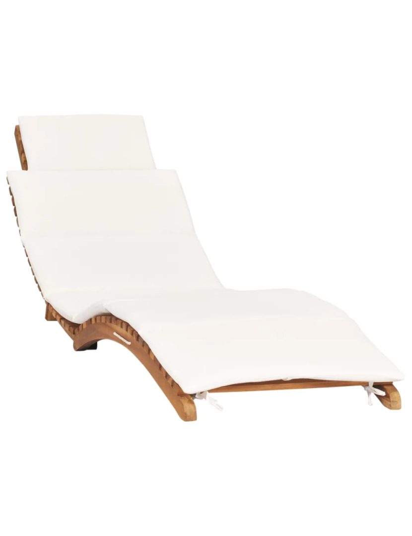 Vidaxl - espreguiçadeira，Cadeira de repouso，Cadeira de descanso dobrável c/ almofadão cor creme teca maciça CFW759400