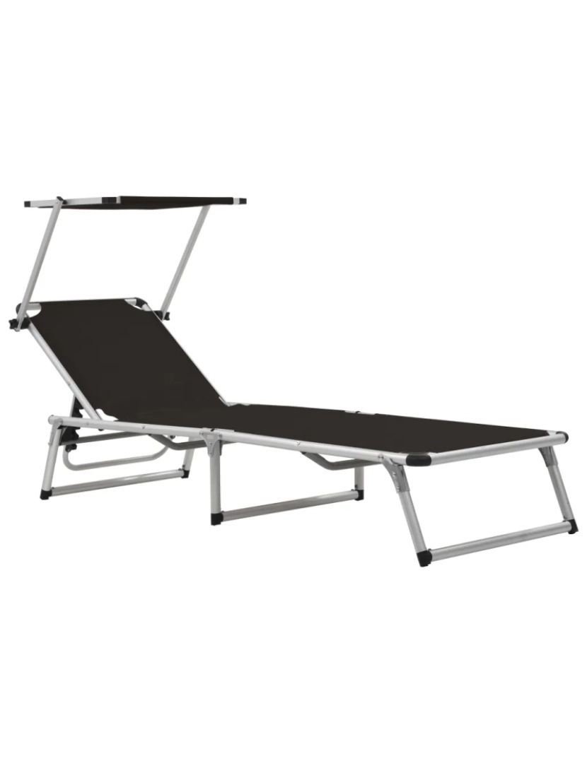Vidaxl - espreguiçadeira，Cadeira de repouso，Cadeira de descanso dobrável com teto alumínio e textilene preto CFW706160