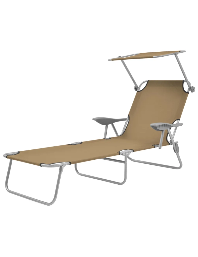 Vidaxl - espreguiçadeira，Cadeira de repouso，Cadeira de descanso dobrável com toldo aço cinzento-acastanhado CFW113186