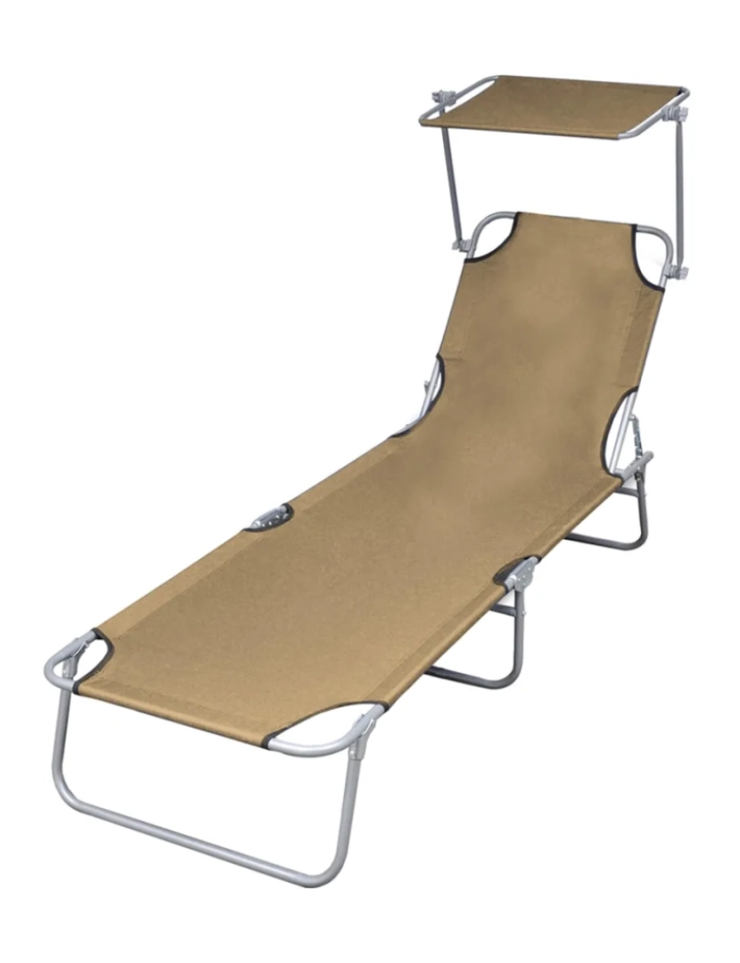Vidaxl - espreguiçadeira，Cadeira de repouso，Cadeira de descanso dobrável com toldo aço cinzento-acastanhado CFW418145